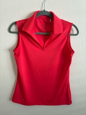 Sleeveless Polo Top in Bright Red/Orange